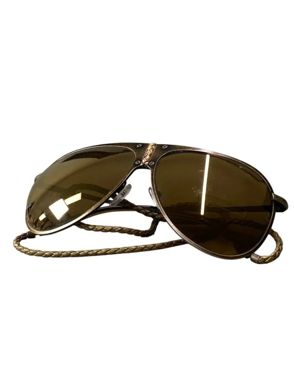 Bottega Veneta Benneta BV 61 S Vintage Wash Aviator Sunglasses Gold Intrecciato